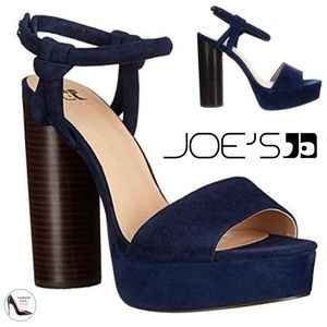 Joe's Hampton Navy Suede Leather Ankle Strap Stiletto Block Heels Sandals 9.5